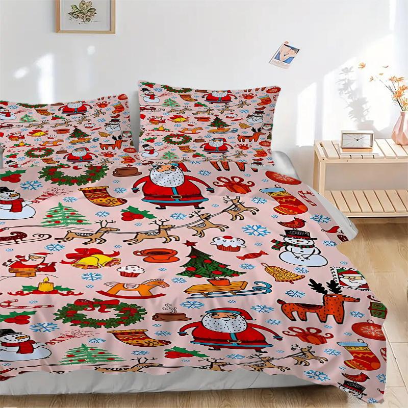 3pcs Christmas Wrapping Paper Set with Santa Claus, Includes One Quilt Cover and Two Pillowcases (No Core) - Perfect for Holiday Decorations and Gifts