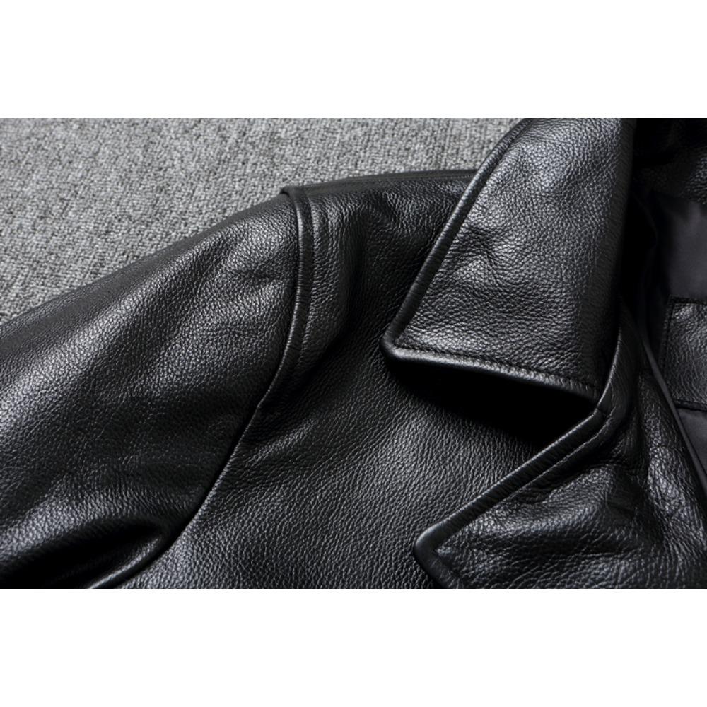 Chinese Size Long Men Leather Coat Genuine Soft Cow Leather Classic Double Breasted Turn Down Collar Leather Jackets For Men Clothing Autumn