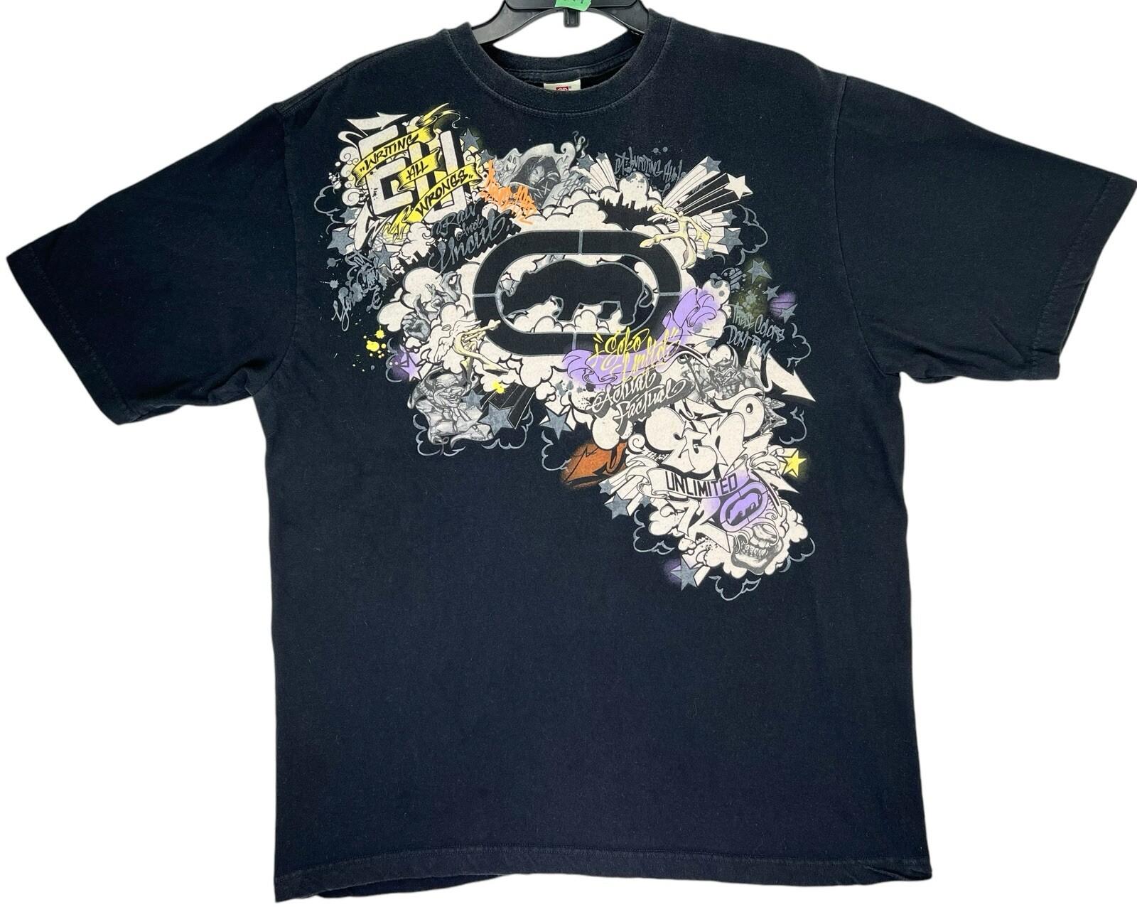 Vintage Y2K Ecko Unlimited Rhino Graffiti Art T Shirt Black Mens Size XL Skater Unisex T-Shirt S