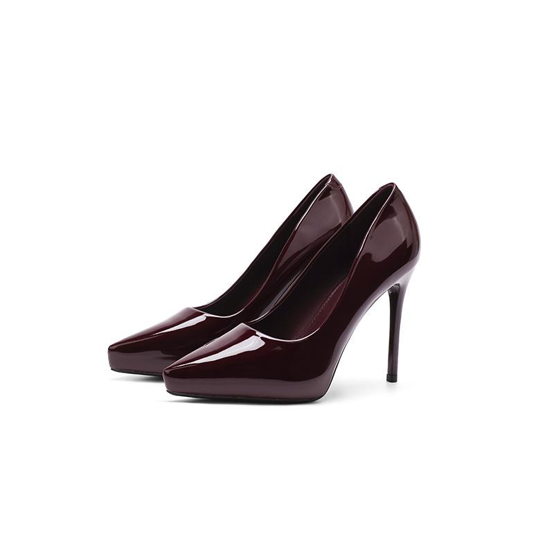 1088-D1 Women's Patent Leather Stiletto Heels with Pointed Toe, Elegant French Design, Inner Waterproof Platform, 2025 Collection.