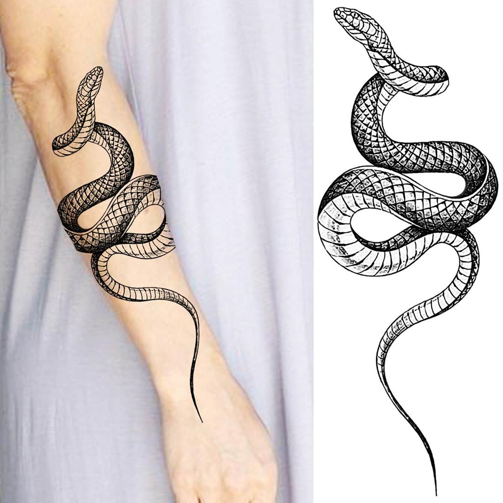 1 Sheet Flower Snake Temporary Tattoos For Women Girls Black Peony Rose Flora Sexy Tattoo Sticker Waterproof Self Adhesive Arm