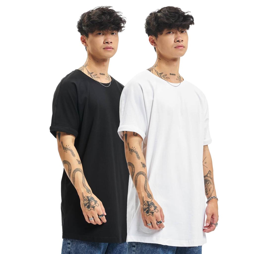 Urban Classics Mens Shaped Turn Up Long T-Shirt (Pack of 2)