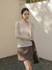 Feiyuan Women's Semi-Sheer Long-Sleeve Top, Solid Color, Versatile Sexy Base Layer, Tummy Concealer, Spring 2026 Arrival