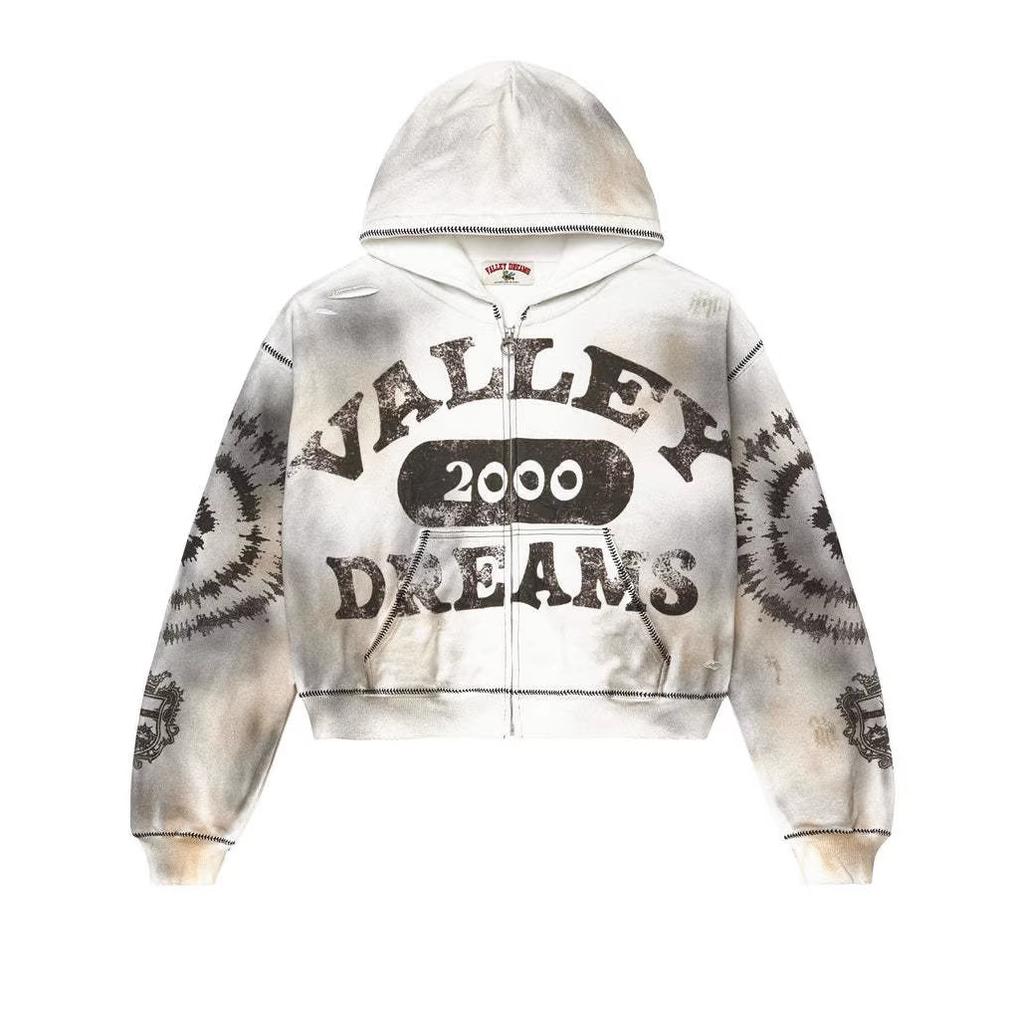 Europe, America 2025 American Graffiti Printing Men's and Women's Loose Casual Zipper Hooded Sweater Trendy Brand