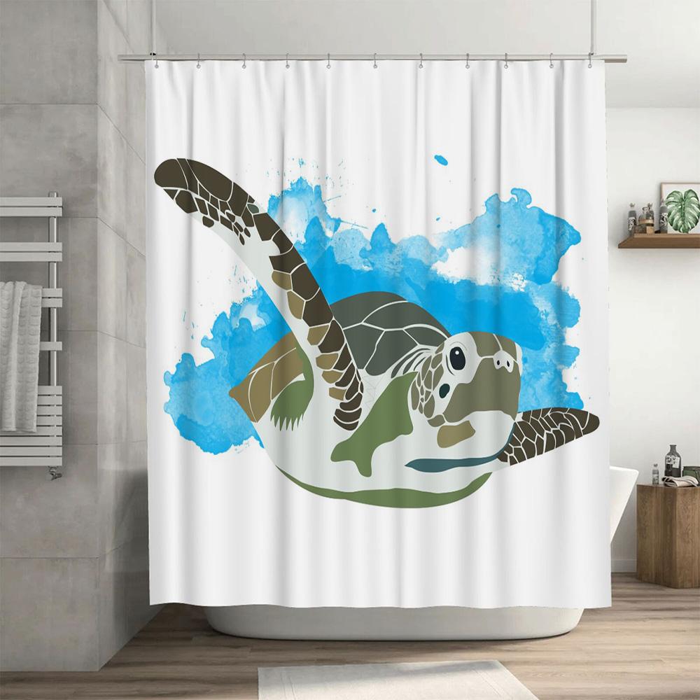 Waterproof Shower Curtain with Sea Turtle Print: Ideal for Adding a Touch of Marine Life Decor In Your Bathroom This Detailed Ti