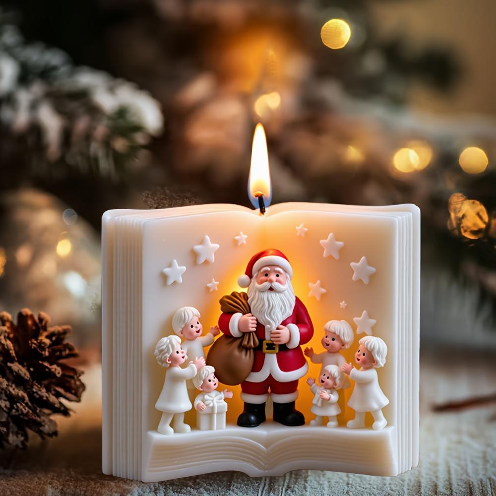 Santa Claus Elf Relief Book Shaped Candle Silicone Mold Christmas Decor Santa Claus Handheld Gifts and Elf Resin Gypsum Molds