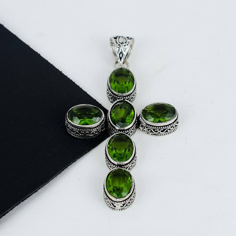 Beautiful Peridot Gemstone Pendant 925 Sterling Silver- Handmade Cross Design, Everyday Wear Jewelry, Unique Peridot Pendant Father's Day Gifts