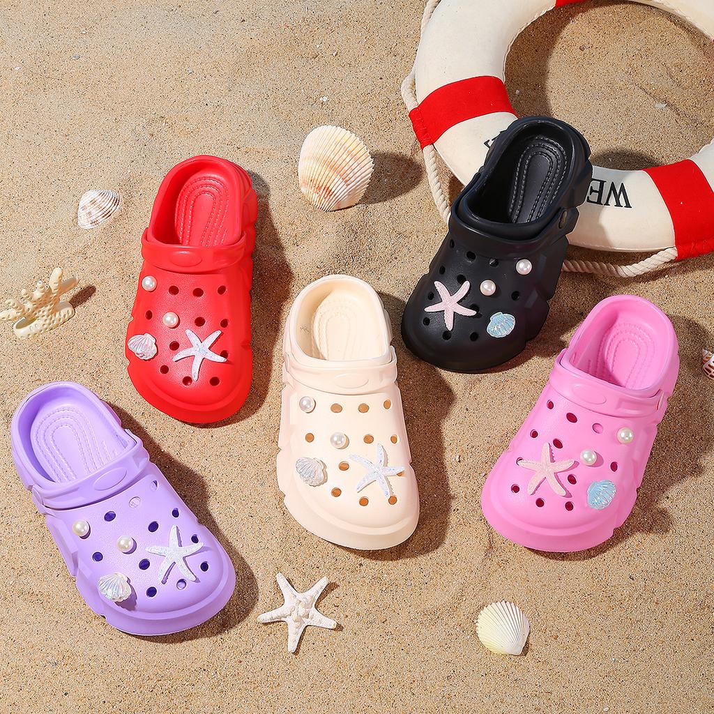 Starfish Seashell Clogs for Girls, Cute Shoes Accessories, Girls DIY Sandals Beach Decoration Outdoor Slippers 3057