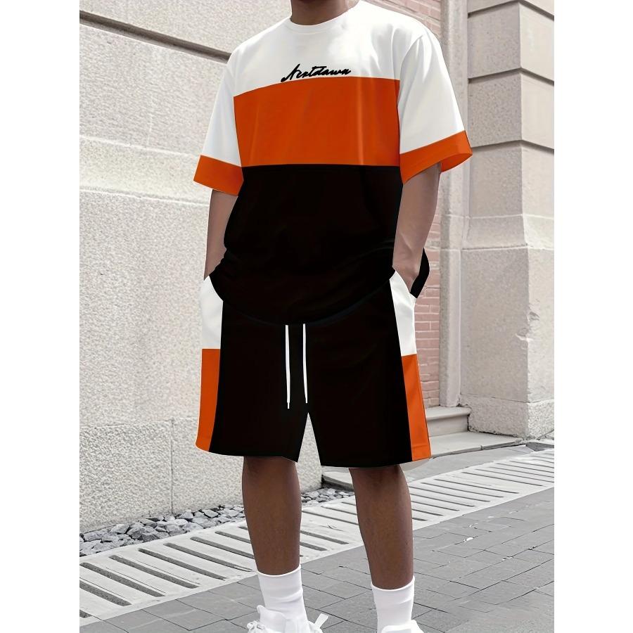 Men's Athletic Set Two-Piece Set Crew Neck Short Sleeve Top & Shorts Men's Running Outfit Plus Size T-Shirt Men's Summer T-Shirt
