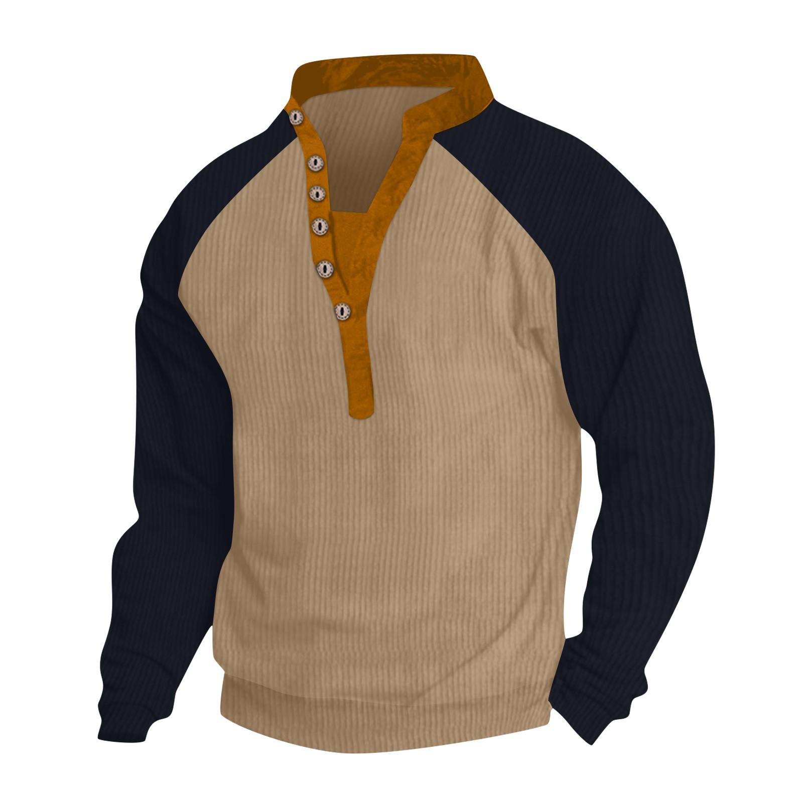 

Мужская свободная футболка с длинными рукавами и v-образным вырезом на пуговицах реглан в стиле пэчворк XL