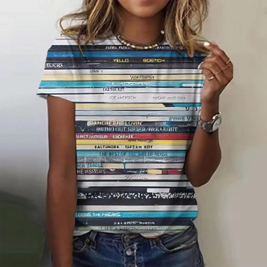Women's 3D Gradient Floral Print O‑Neck Casual Short Sleeve Summer T‑Shirt