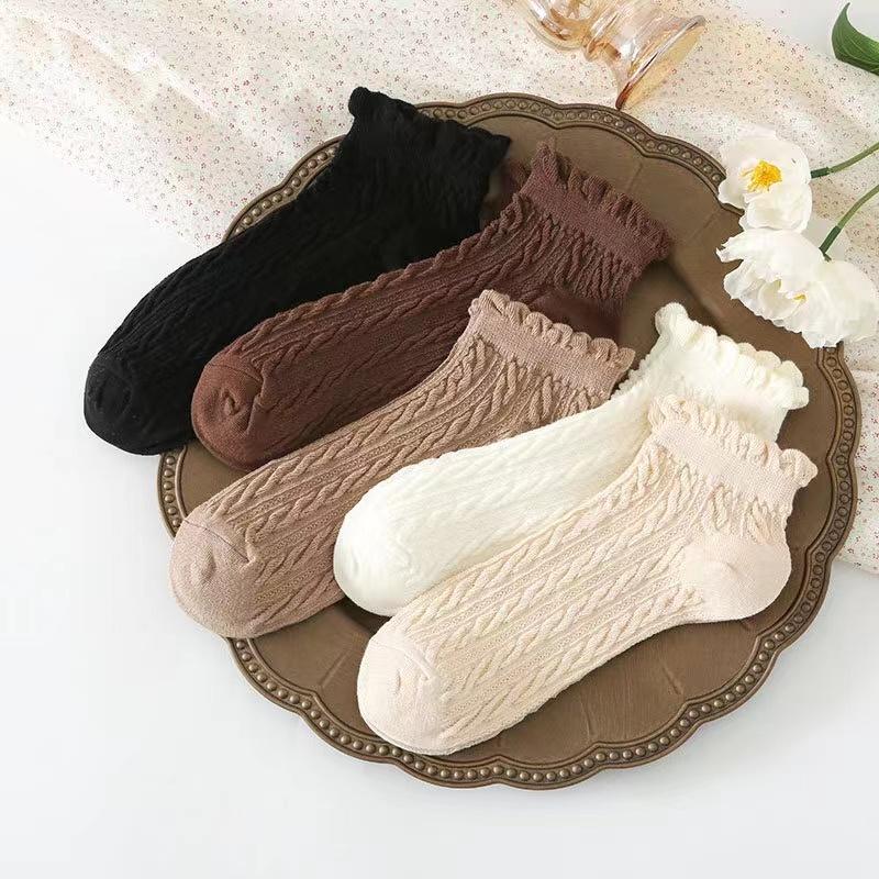 Femme Est Été Mince Dégradé Uni Coton Simple Doux Mignon Chaussettes Confortable Bord Oreille de Bois Vêtement Mode Lolita
