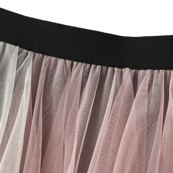 Damen Tüllrock Hohe Taille Faltenrock Asymmetrischer Damenrock Kontrastfarbe Unregelmäßiger Saumrock