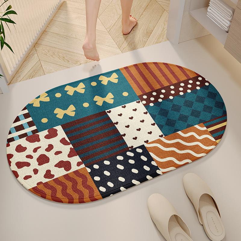 Cartoon Bathroom Floor Mat, Bathroom Sari Hemp Foot Pad, Toilet Door Non-Slip Absorbent Pad, Quick-Drying Carpet