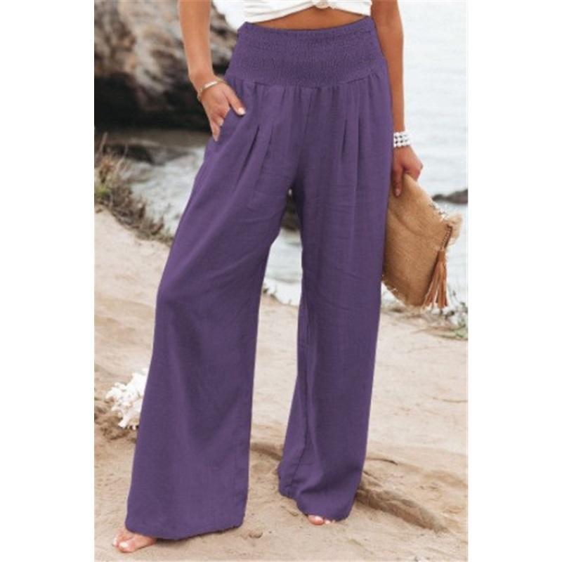 Frühling Sommer Damen Einfarbig Hochtailliert Weitbein Hose Lässig Lange Hose Leicht Bequem Weitbein Hose Für Damen