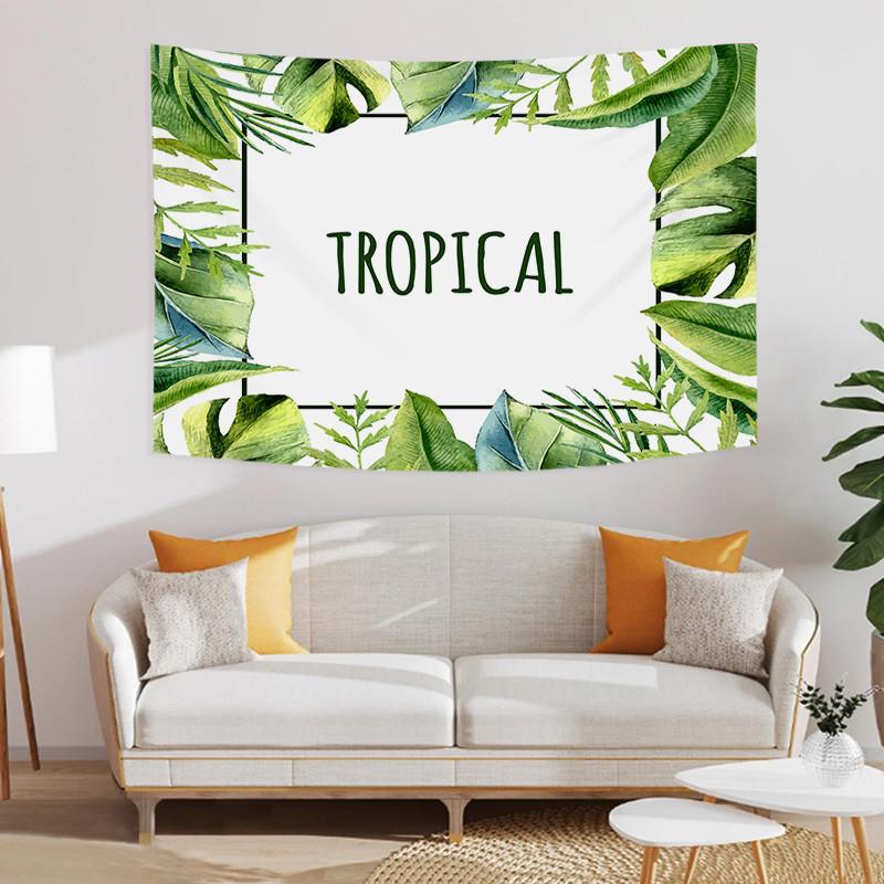 Enthusiastic Summer Green Tropical Leaves Plants Printed Polyester Tapestry Wall Hanging Tapestries For Bedroom Dorm Decor