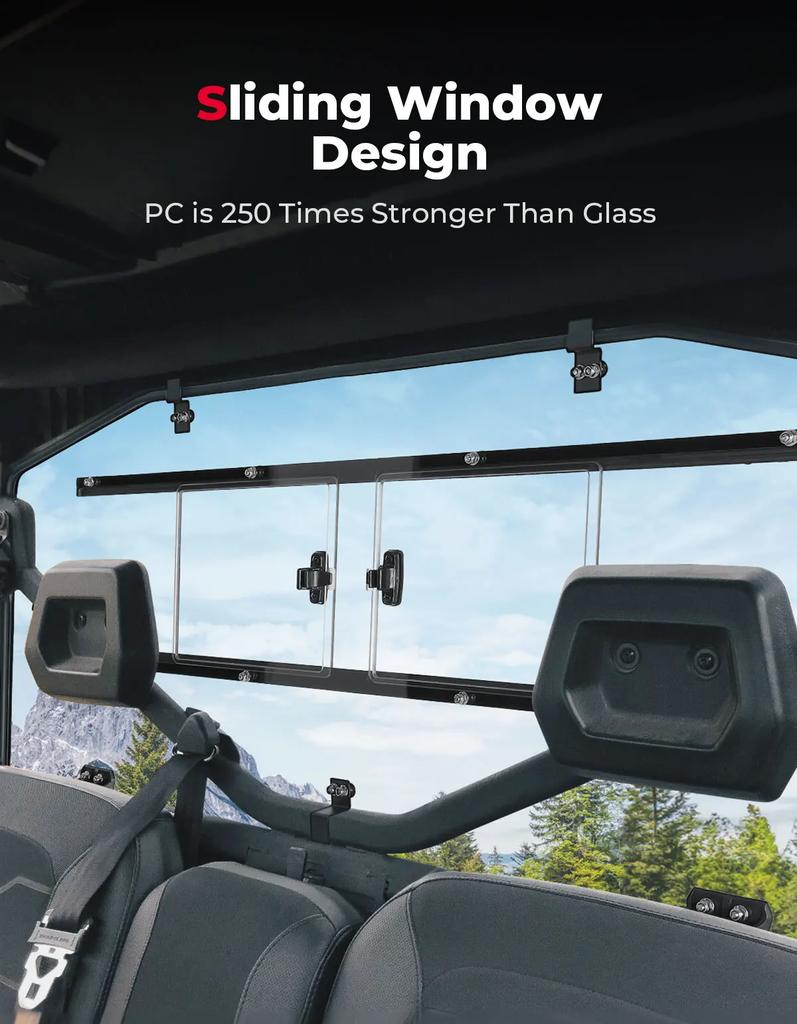 Durable Clear Rear Windshield w/ Sliding Panel Window for Can-Am Defender HD5 HD8 HD10 HD7 HD9 Max 2016-2024 Back Wind Screen