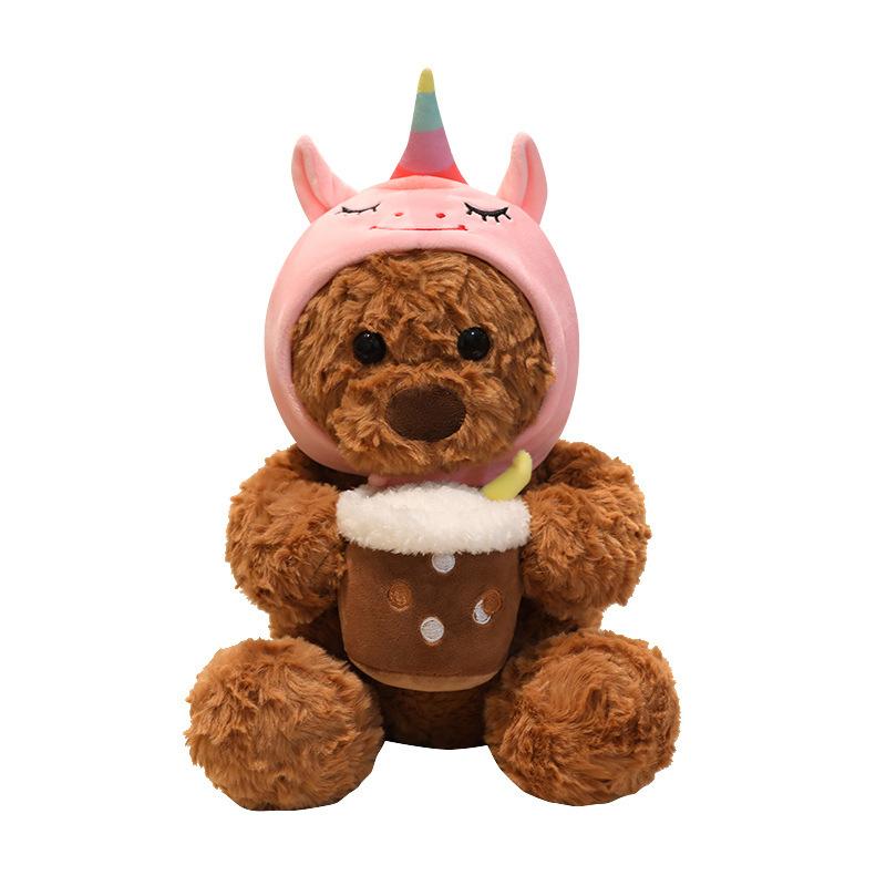

Cartoon Creative Transformation Into Milk Tea Bear Doll Teddy Bear Doll Plush Toy Doll Birthday Gift for Girls 22cm 0.2kg