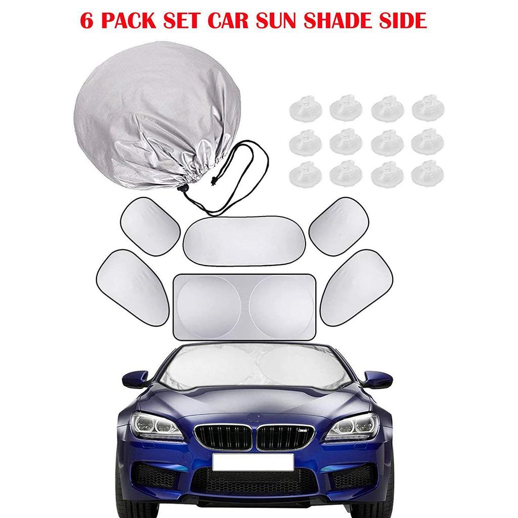 6-Piece Car Sunshade Set: Front, Rear & Side Window Sun Visors with Suction Cups for Interior Sun Protection & Heat Insulation.
