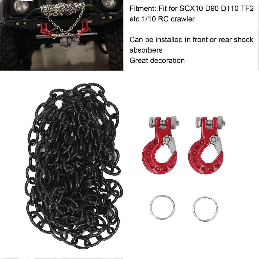 2024-RC Car Tow Hook Trailer Chain Set Upgrade Part Decoration Fit for SCX10 D90 1/10 RC Crawler Truck Red