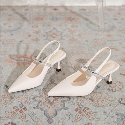 Fashion Sharp Pointed Slim Heeled High Heels Women 2025 New Summer French Rhinestone Back Air Sandals Womens Shoes Sandals Ladies Shoes
