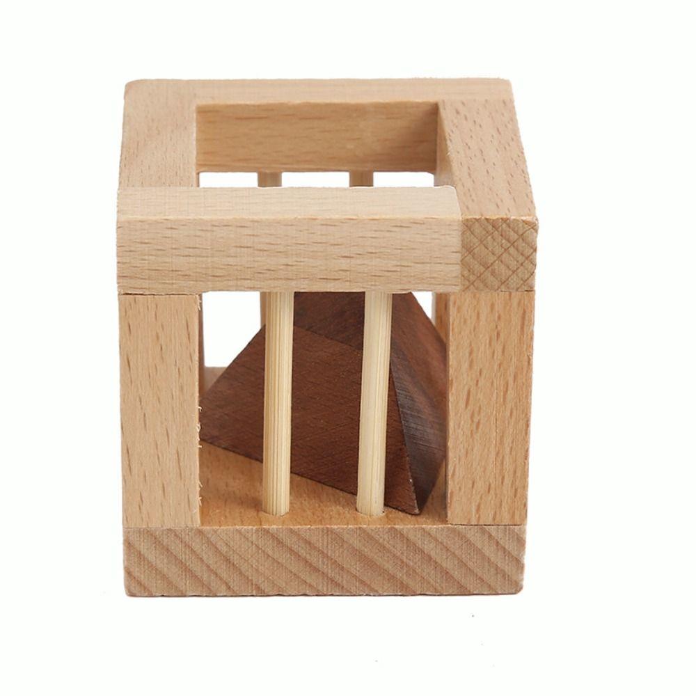 Triangle Wooden Brain Teaser Puzzle Unlock Unlock Cage Apart Triangle Luban Lock  Family Playing