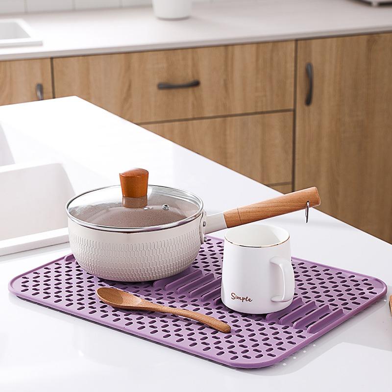 Silicone Hollow Drainage Heat Insulation Mat Square Sink Mat for Kitchen Sink Bottom Anti-scratch Anti-drop
