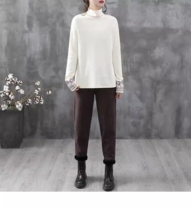 2024 Double-Sided German Velvet Bottoming Shirt: Retro Half-High Collar, Literary Ethnic Style for Spring and Autumn
