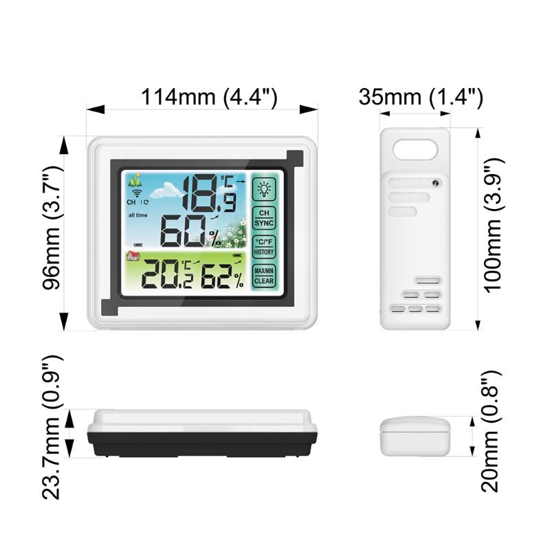 Portable Wireless for Touch Screen Weather Station Max Min Records ℃ ℉ Temperature Meter Humidity Monitor for Indoor Out