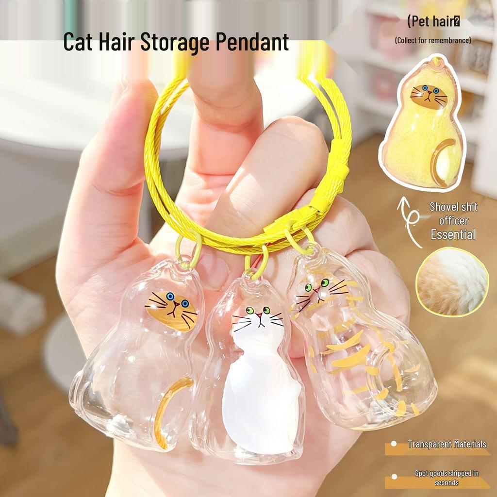 Transparent Acrylic Cat Hair Storage Capsule Keychain Ornament