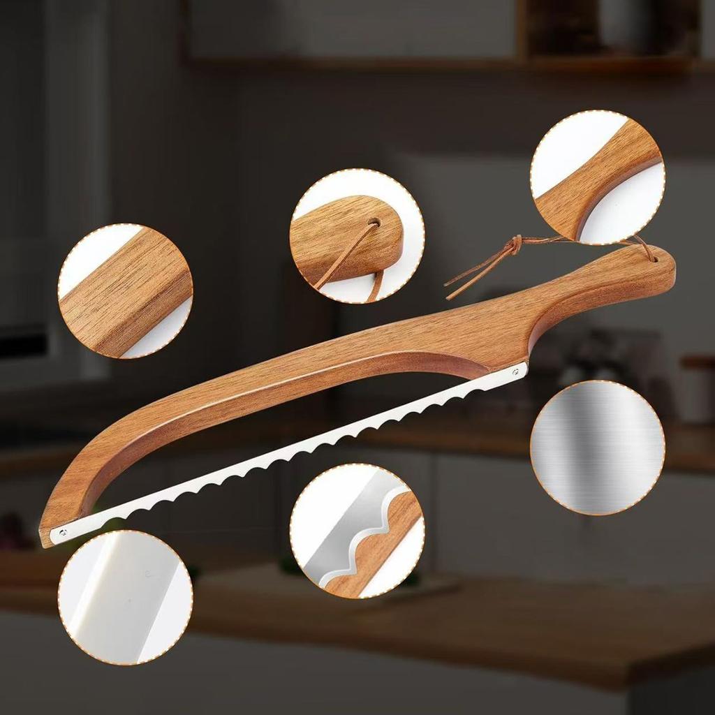 Bread Knife For Homemade Bread   Walnut Bow Bread Cutter With Ultra-Sharp Serrated Stainless Steel,Sourdough Bread Knife For Bagels, Baguettes