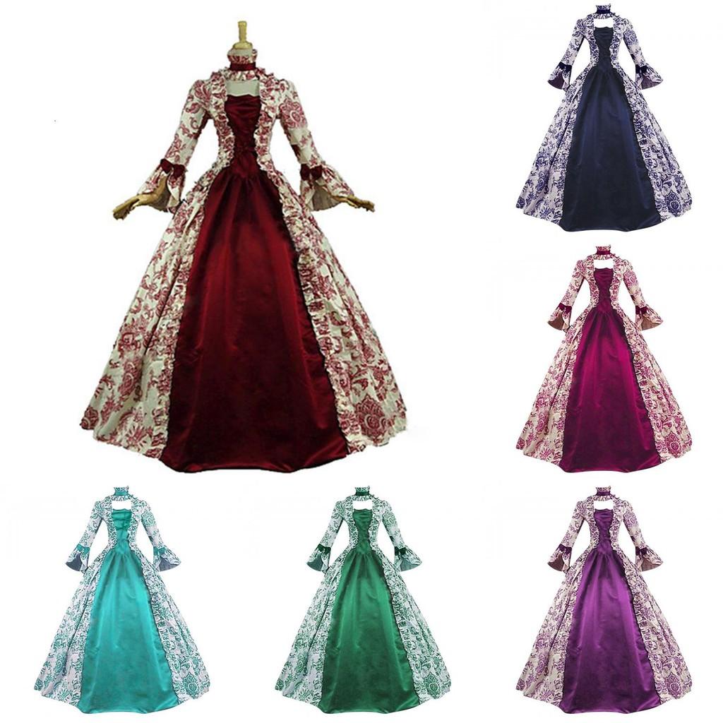 Sleeved Printed Long Court Evening Dress Large Trumpet Sleeves Stage Costume