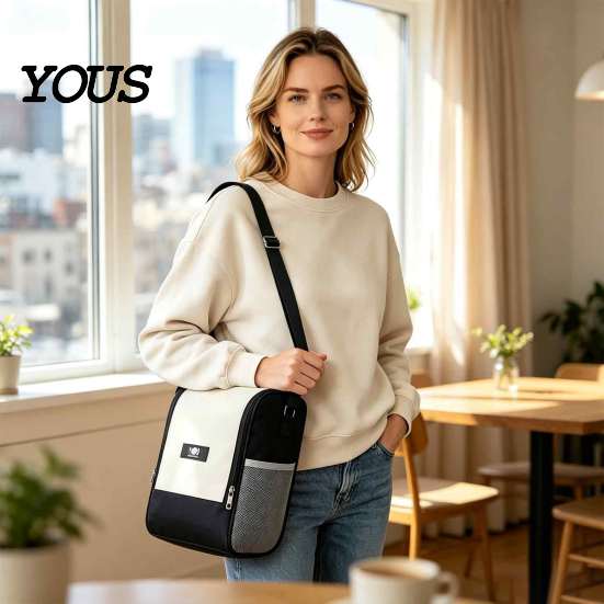 Adjustable Shoulder Strap Lunch Bag Insulated with Double Zipper And Side Pockets, Large Capacity Thermal Cooler Portable Food Storage Container Tote,