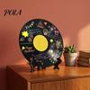 Personalized Vinyl Record Gift DIY Graffiti Clock Ornament, Reusable Blank Acrylic Retro Tabletop Decorative Display Wall Decor with Stand,