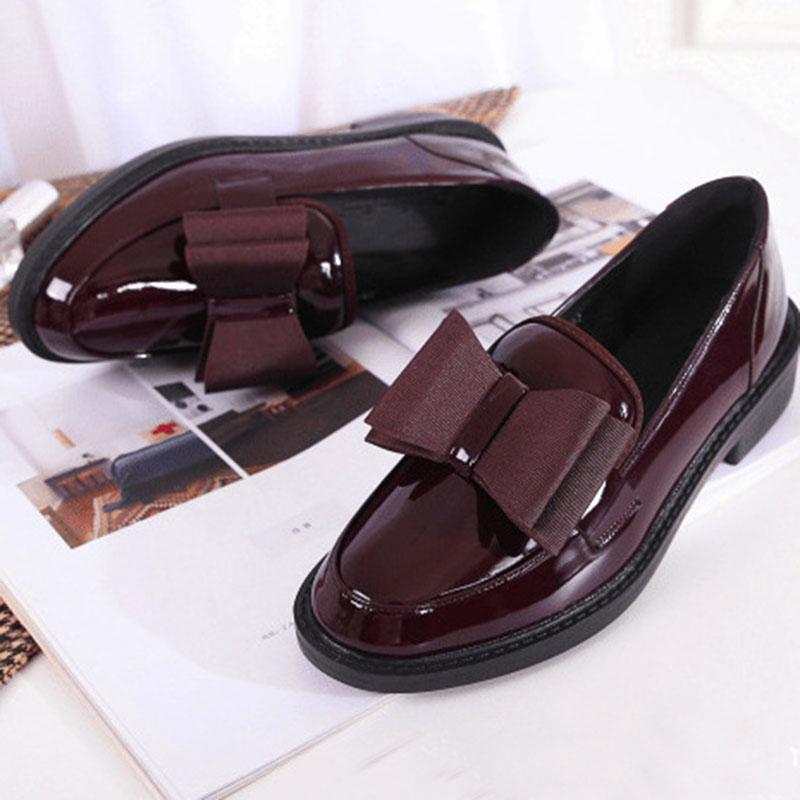 

Butterfly-Knot маленькие кожаные туфли женские в стиле преппи на плоской подошве мокасины слипоны на толстом каблуке блестящие оксфорды лакированные кожаные мокасины 4.5 вино красного