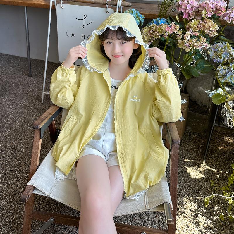 Girls Summer Thin Hooded Long Sleeve Sun Protection Jacket