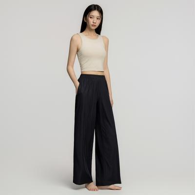 Swp26026-01 Ribbed Pleated Wide Pants Black