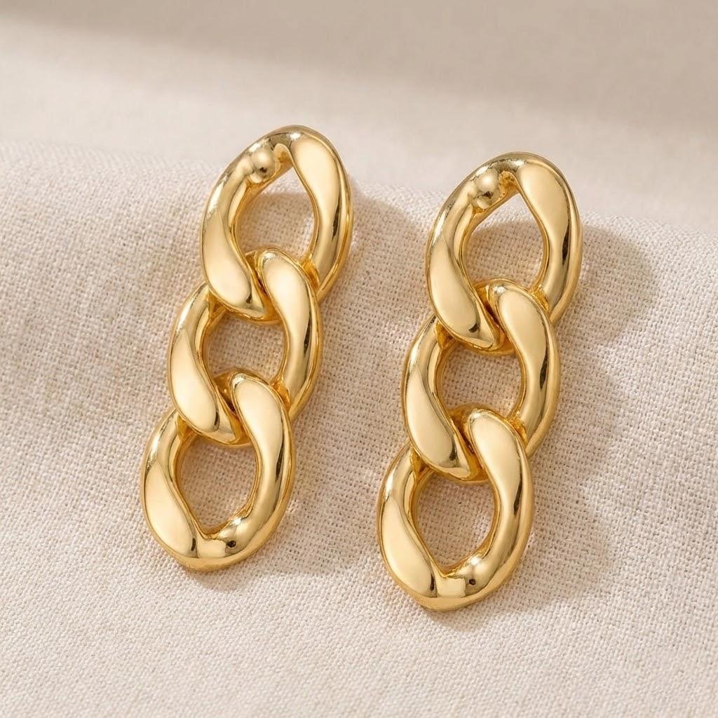 

Vintage Gold Curb Chain Link Drop Earrings Chunky Dangling Earrings for Women Fashion Jewelry Gift золотой