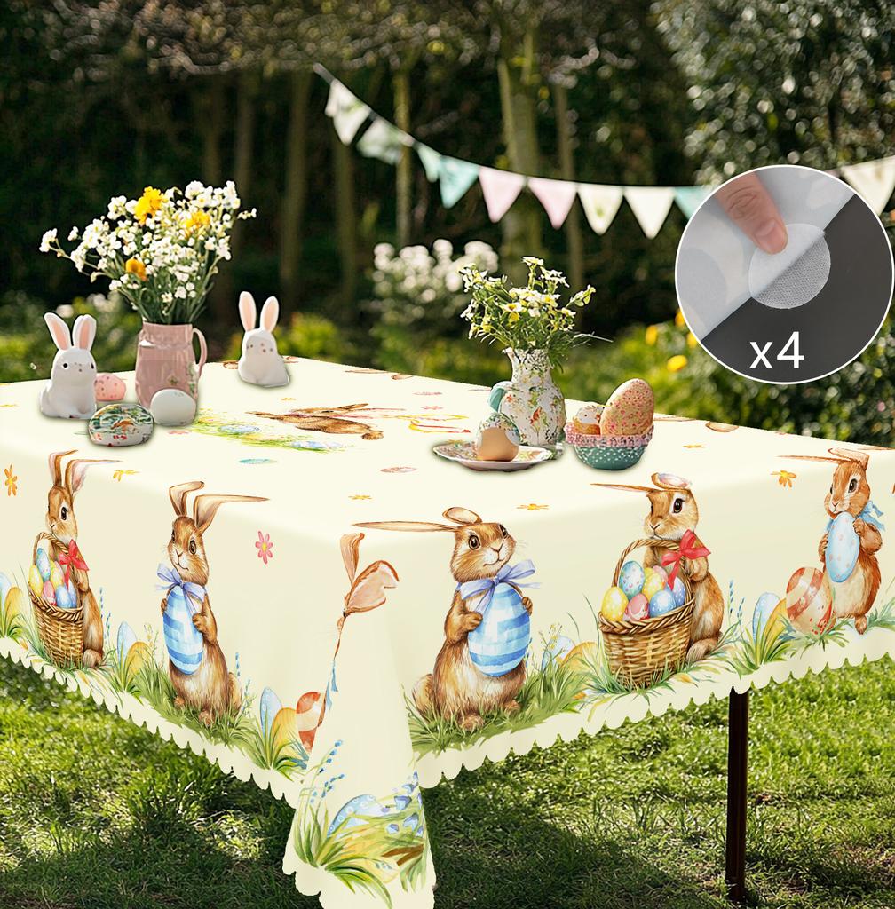 1 Față de masă rotundă de Paște, 5 Dimensiuni Disponibile, Față de masă pătrată drăguță cu imprimeu ou de iepuraș de Paște, Proces de gofrare pe margine, Față de masă decorativă de grădină de primăvară