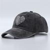 Heart Shaped Rhinestones Baseball Cap Washed and Distressed  All-season Soft-top Peaked Cap Hats for Unsex Outdoor Sun Hats