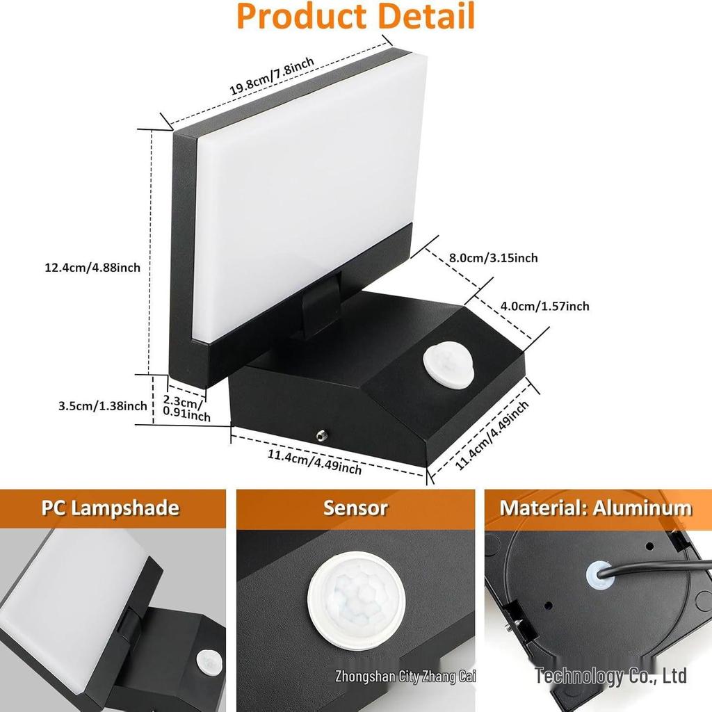 Rotatable LED Wall Light with Motion Sensor, Waterproof for Outdoor Courtyard and Garden