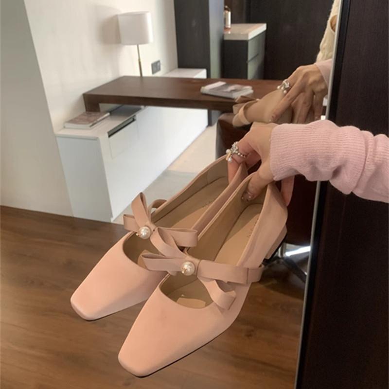 2025 Oversized Square Toe Thick Single Order Shoes with Stylish and Personalized Color Blocking Design On The Upper
