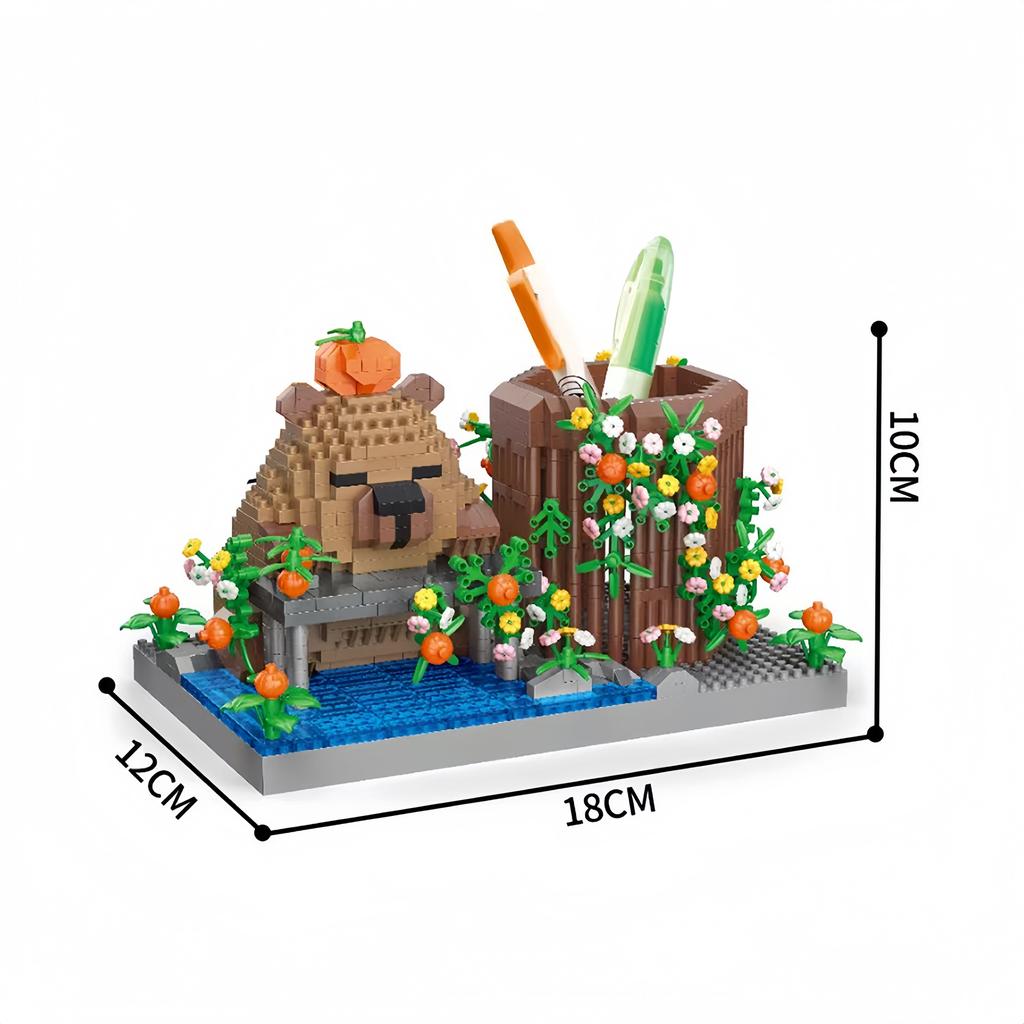 Capybara Pen Holder Model Micro Mini Building Block Toys - Ideal Diy Enthusiasts, An Educational And Decorative Toy For Desks