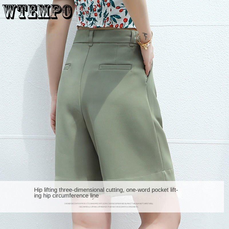 WTEMPO Summer Women's Short Trim Thin High Waist Shorts Loose Wide Leg Shorts Solid Color Thin Section Suit Shorts Casual Shorts