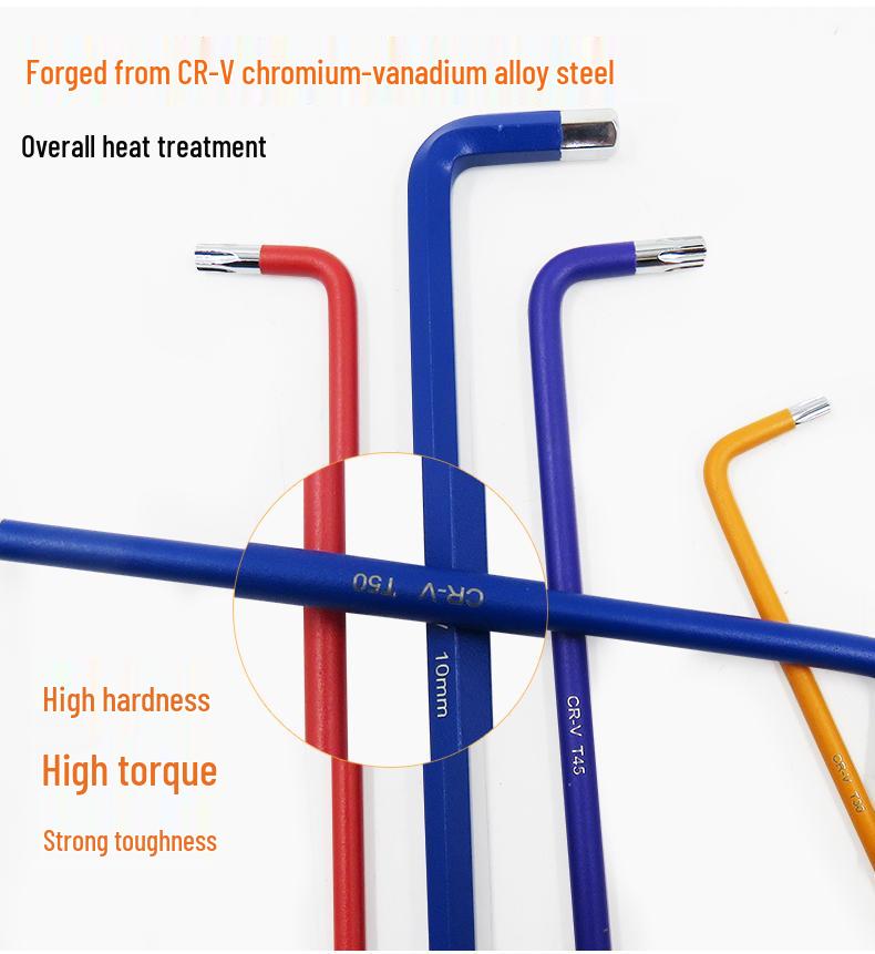 Industrial Color Hex Wrench Set: Chrome Vanadium Ball Head, Torx, Phillips, Star, Medium-Long, Foldable, Multi-Purpose.