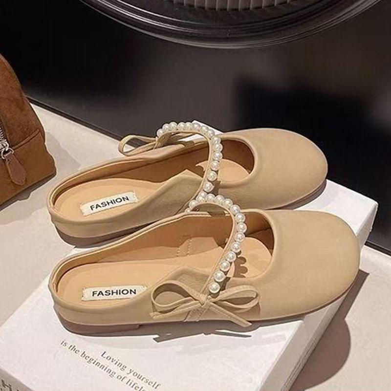 Flat Bottom Soft Bottom Bag Head Half Slippers Women's Outer Wear 2025 New Spring and Summer Cool Slippers Mary Jane Gentle Evening Shoes