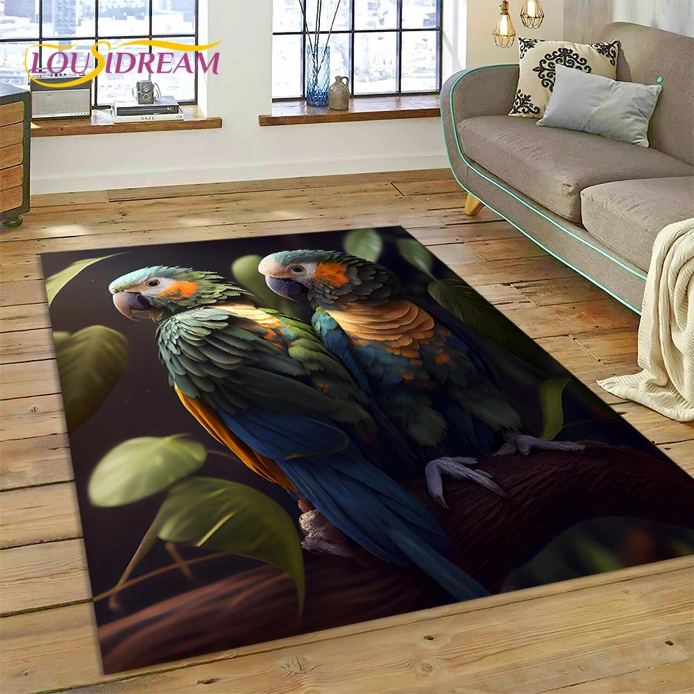 Милий Килим із Зображенням Птахів Мрії, Папуги, Павича в Стилі Мультфільму для Декору Вітальні, Спальні, Нековзний Килимок для Підлоги, Декорація для Дивана, Килимок для Вхідних Дверей