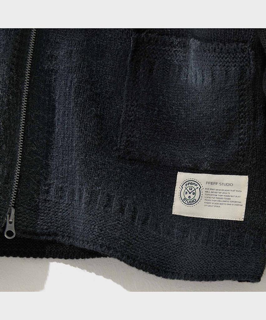 Ffeff Studio Vintage Washed Ffeff Logo Zip-Up Cardigan (Black)