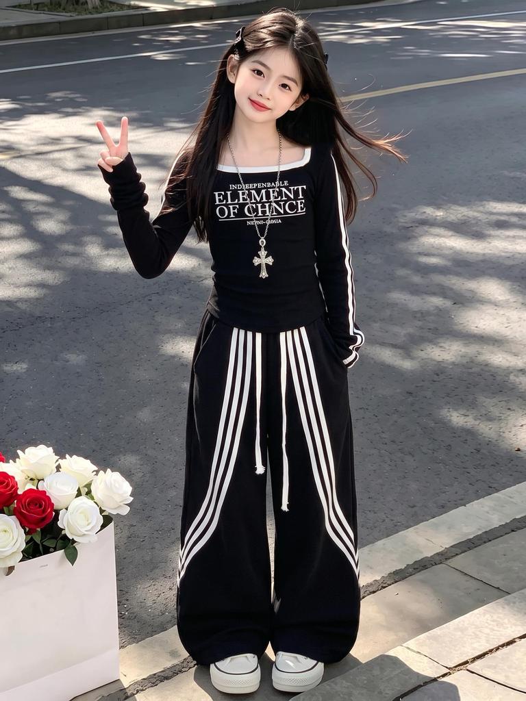 Girls' Stylish Autumn 2026 Long-Sleeve Shirt & Casual Sweatpants Set