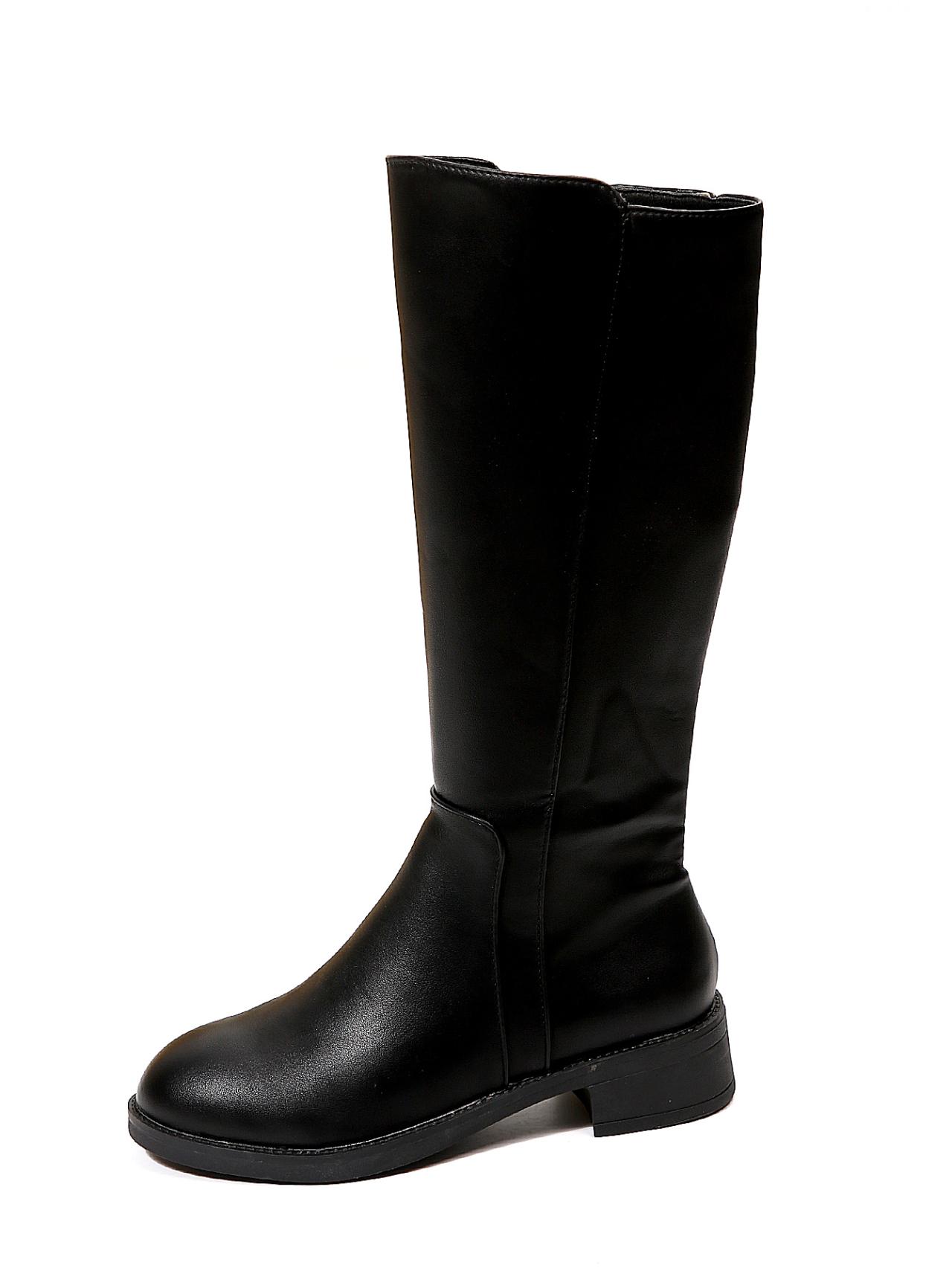 

Осень И Зима Новые Рыцарские Длинные Сапоги Женская Обувь Черные На Толстом Каблуке Кожаные Сапоги До Колена Для Женщин Боковая Молния Bota Mujer 43